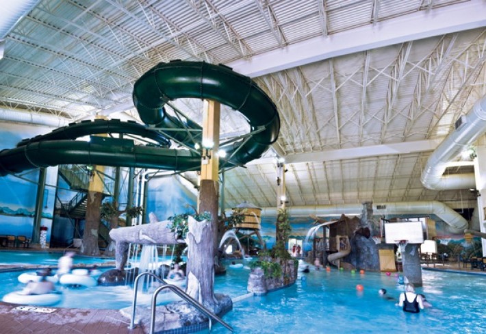 Large water slide with pool beneath